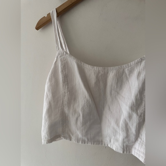 Aerie White Smocked Cotton Woven Corset Cropped Tank Top - Picture 3 of 7